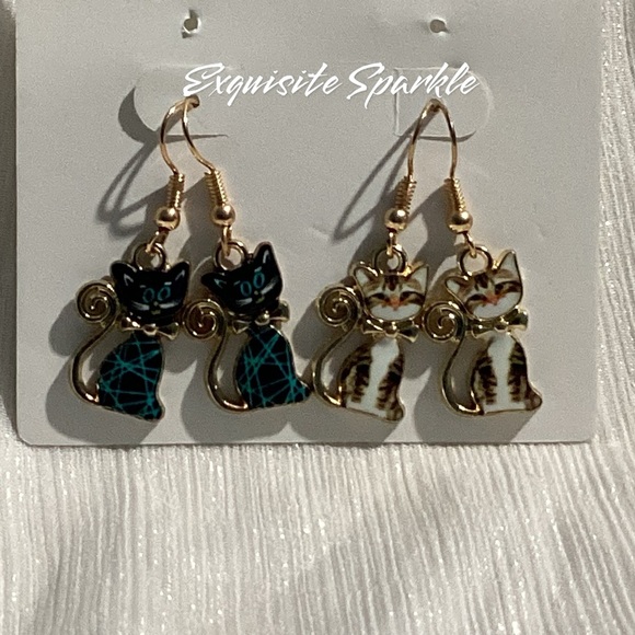 😸Adorable GoldTone Acrylic Tabby Cat Hook Drop Dangle Earrings - Picture 13 of 14